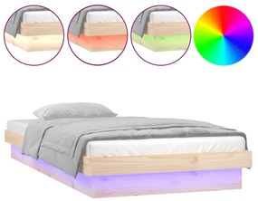 Estrutura de cama com luzes LED 90x200 cm madeira maciça