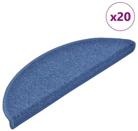 vidaXL Tapetes de escada 20 peças 56x17x3 cm azul semicircular