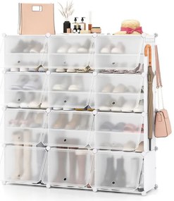Sapateira DIY 124 x 32 x 125 cm com 12 compartimentos para 48 pares de sapatos e botas, armário organizador de sapatos de plástico, branco