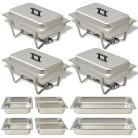 vidaXL Conjunto de rechauds 4 pcs aço inoxidável