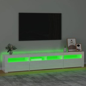 Móvel de TV com luzes LED 210x35x40 cm branco brilhante