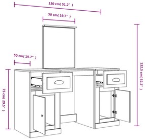 Toucador com espelho 130x50x132,5 cm cinzento cimento