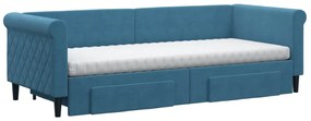 Sofá-cama com gavetão e gavetas 80x200 cm veludo azul
