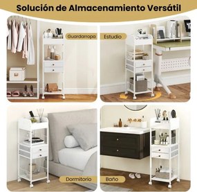 Carro organizador de cuidados maquilhagem 30 x 30 x 90 cm com a pele com gavetas e prateleiras de armazenamento com rodas Branco