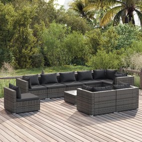 vidaXL 10 pcs conjunto lounge de jardim c/ almofadões vime PE cinzento