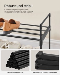 Sapateira com 2 prateleiras, em metal, 30 x 116 x 34 cm, empilhável Preto