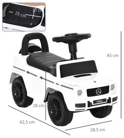 Carro Andador para Bebés com Licença Mercedes G350 com Compartimento de Arrumação e Volante Carga 25 kg 62,5x28,5x45 cm Branco