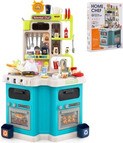 Cozinha de brincar para crianças de canto com luzes e sons realistas Fogão com vapor Pia de brinquedo e 113 acessórios Azul