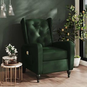 vidaXL Poltrona de massagens reclinável veludo verde-escuro
