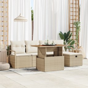 Conjunto de Sofá de Jardim vidaXL com 6 Peças e Almofadas Bege Rattan