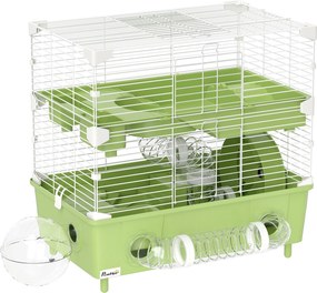 PawHut Gaiola para hamster a 2 níveis com roda de corrida banho de areia para hamster anão 44,5 x 28 x 44 cm verde | Aosom Portugal