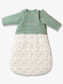 Agora -15%: Saco de bebé bimatéria com mangas amovíveis, tema Florzinhas verde medio liso com motivo