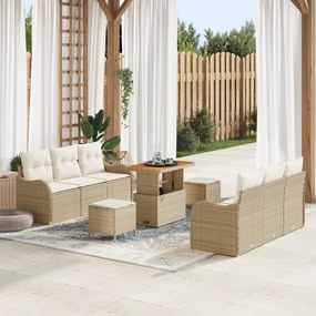 Conjunto de Sofá de Jardim vidaXL 9 Peças com Almofadas Bege Poliratta