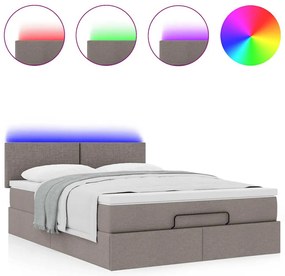 Cama Otomana com Colchão &amp; LEDs Taupe 140x200 cm Tecido