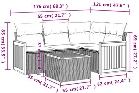 5 pcs conjunto sofás de jardim com almofadões vime PE preto