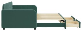Sofá-cama c/ gavetão e gavetas 90x200 cm veludo verde-escuro