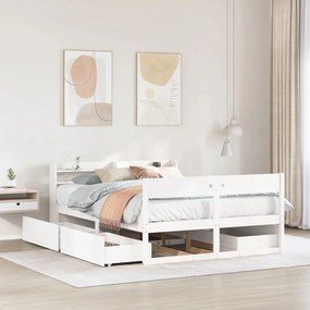 vidaXL Cama sem colchão 135x190 cm madeira de pinho maciça branco