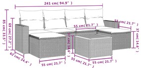 7 pcs conjunto de sofás p/ jardim c/ almofadões vime PE preto