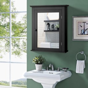 Armário de casa de banho com espelho de parede estante ajustável  56 x 15 x 69,5 cm Preto