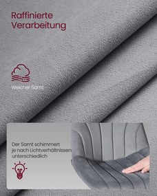 Conjunto 2 bancos bar com encosto e assento giratório 46,5 x 43 x (88-108) cm em veludo cinza ardósia