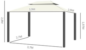 Pérgola de Jardim 390x290 cm com Teto de Ventilação 4 Cortinas Laterais Tela Mosquiteira e 8 Orifícios de Drenagem Branco