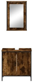 2 pcs conj. móveis casa de banho derivados madeira cor fumado