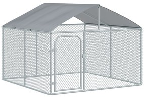 PawHut Canil Exterior Toldo Gaiola Cães Metal Galvanizado Fechadura Segurança Jardim Pátio 230x230x175cm Prata Resistente | Aosom Portugal