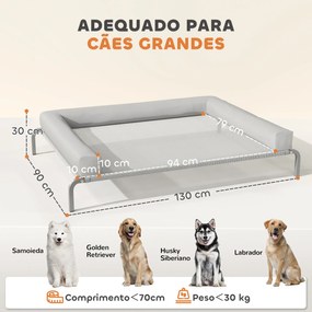 Cama Elevada para Cães com Latertais Amovíveis Cama Elevada para Cães Grandes Portátil com Malha Respirável 130x90x30 cm Cinza Claro