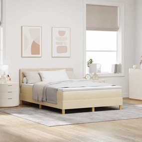 Cama Box Spring com Colchão &amp; LED Creme 140x190 cm Tecido