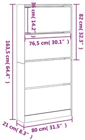 Sapateira 4 gavetas articuladas 80x21x163,5 cm carvalho sonoma