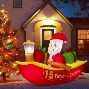 Pai Natal Insuflável Barco a remo com luz de navegação de Natal com soprador 210 x 90 x 130 cm