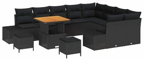 Sofá de Jardim 12 Peças com Almofadas Pretas, Feito de Rattan Sintétic