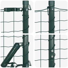 Cerca Euro com 7 postes em espeto 1,5 x 10 m em aço galvanizado verde