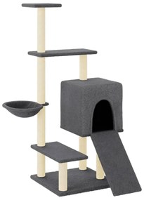 Árvore gatos c/ postes arranhadores sisal 130,5 cm cinza-escuro