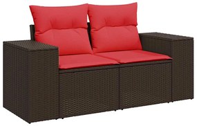 9 pcs conj. sofás jardim c/ almofadões vime PE/acácia castanho
