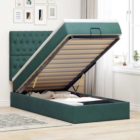 vidaXL Estrutura cama otomana colchões 80x200cm veludo verde escuro