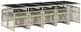 11 pcs conjunto jantar p/ jardim c/ almofadões vime PE cinzento
