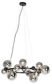 Candeeiro de suspensão Art Déco preto com vidro fumê 12 luzes - David Art Deco