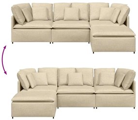 Sofá modular com pufes e almofadas tecido creme