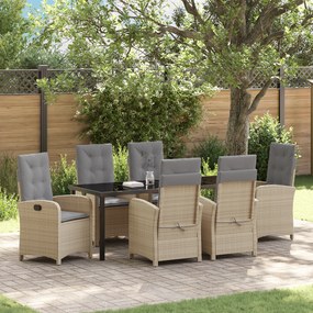 vidaXL Conjunto de Jantar de Jardim 7 Peças com Almofadas - Rattan Poliéster Bege