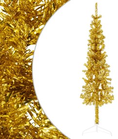 vidaXL Meia árvore de Natal fina com suporte 120 cm dourado