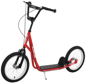 HOMCOM Trotinete para Crianças acima de 5 Anos e Adolescentes com Guiador Ajustável em Altura 2 Pneus de Borracha Insufláveis com Travagem Dupla e Rodas 16" Carga 100 kg 139x58x90-96 cm Vermelho