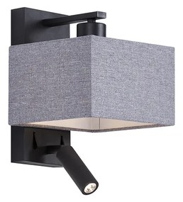 LED Candeeiro de parede moderno preto com quadrado cinzento e candeeiro de leitura - Puglia Moderno