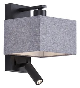 LED Candeeiro de parede moderno preto com quadrado cinzento e luz de leitura - Puglia Moderno