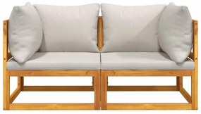 Sofás de canto 2 pcs acácia maciça c/ almofadões cinza-claro