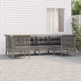 vidaXL 6 pcs conjunto lounge de jardim c/ almofadões vime PE cinzento