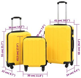 Conjunto de tróleis estojo rígido 3 pcs ABS amarelo