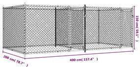 Jaula para cão com portas 4x2x1,5 m aço galvanizado cinzento