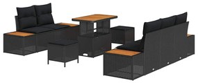 Conjunto de Sofá de Jardim de 8 Peças vidaXL com Almofadas Preto Vime