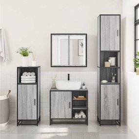 3 pcs Conjunto móveis casa de banho madeira proc. cinza sonoma